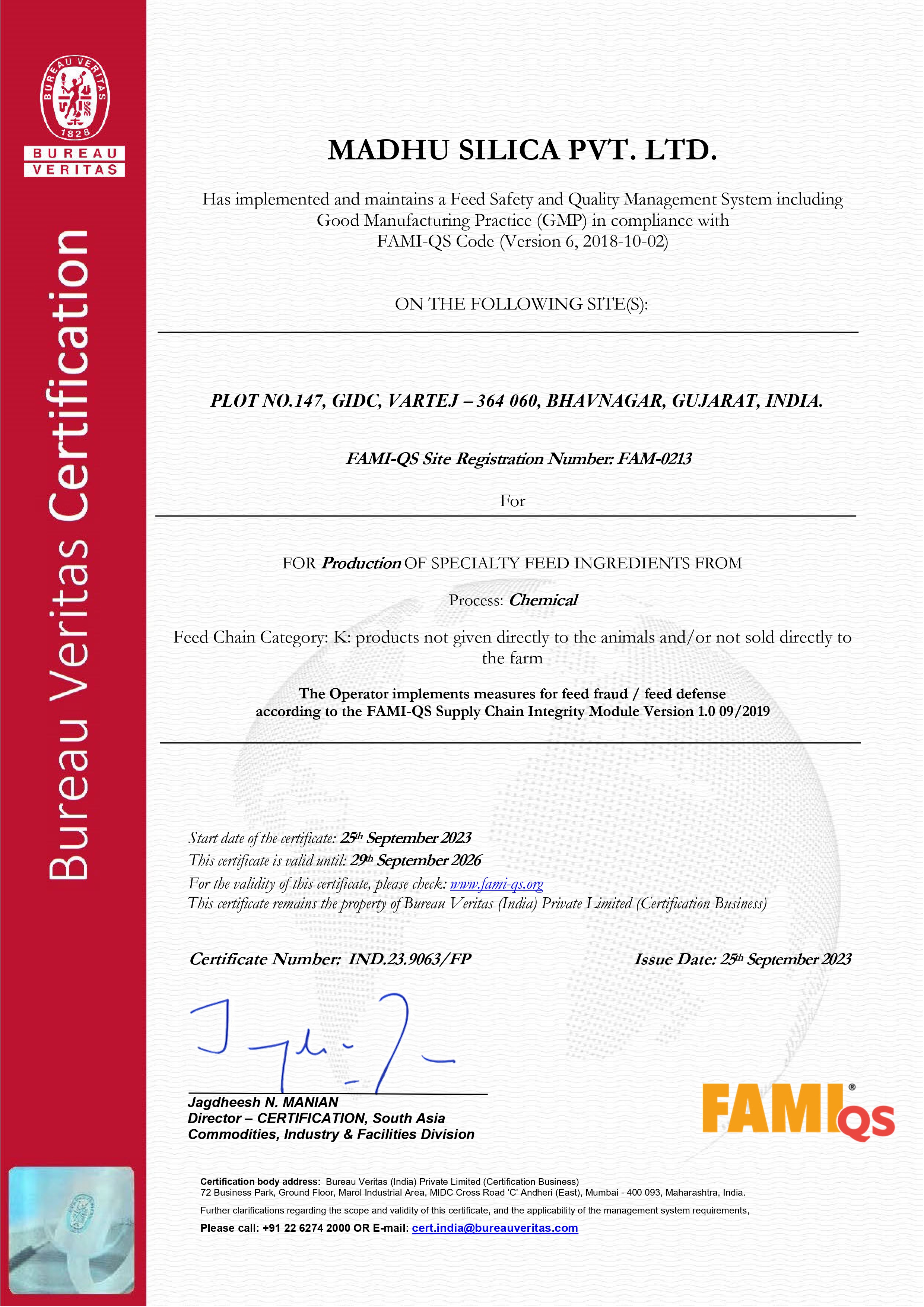 FAMI-QS Certificate